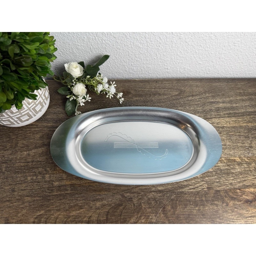 Vintage Kensington Aluminum Serving Tray‎ Art Deco Oval Relish Dish MCM Barware